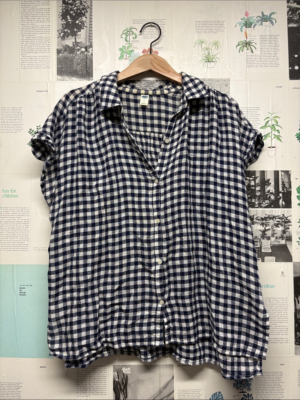 Old Navy Navy and White Gingham Button-Down Shirt